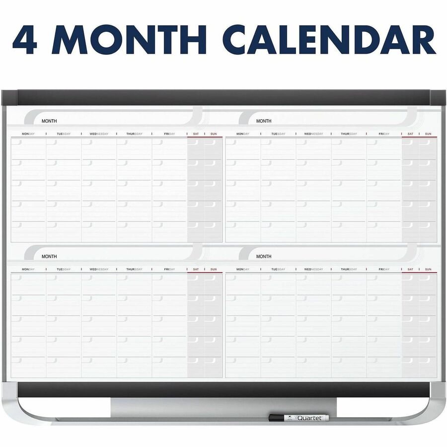 Quartet Prestige® 2 Magnetic Four Month Calendar Board - Monthly - 4 Month - White, Graphite - Steel - 24" Height x 36" 