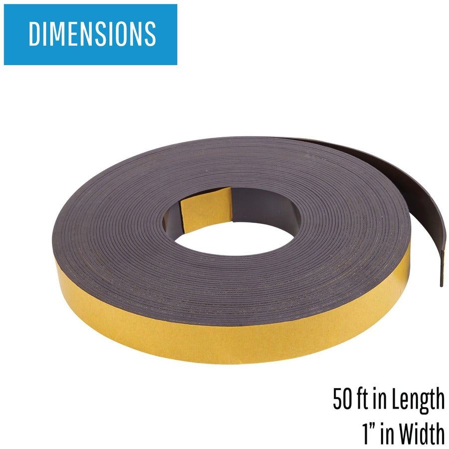 MasterVision 1"x50' Adhesive Magnetic Tape - 16.67 yd Length x 1" Width - Black - For Picture, Business Card, Document, 