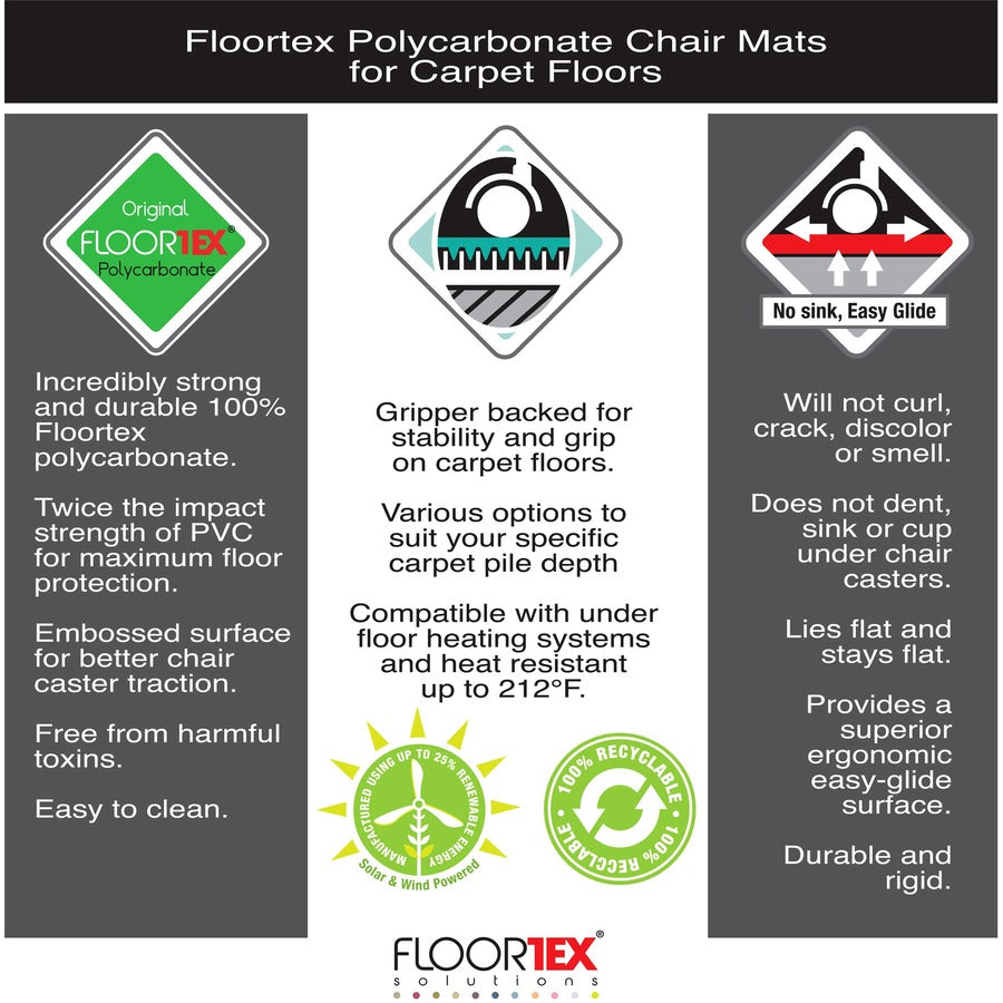 Floortex Cleartex Ultimat® Polycarbonate Rectangular Chair Mat for Carpets - 60" x 79" - Carpet, Home, Office