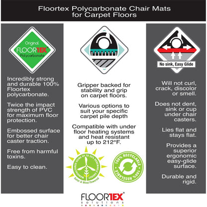 Floortex Cleartex Ultimat® Polycarbonate Rectangular Chair Mat for Carpets - 60" x 118" - Carpet, Home, Office