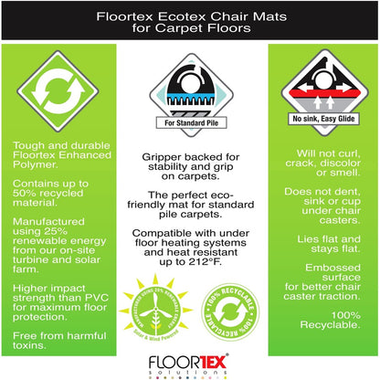 Floortex Enhanced Polymer Rectangular Chair Mat for Carpets up to 3/8" - 30" x 48" - Home, Office, Carpet