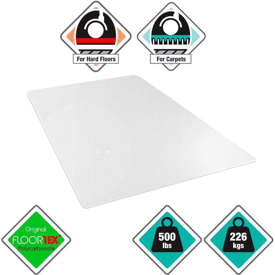 Floortex Cleartex Megamat Extra Thick Chair Mat for Hard Floors & Carpets - 46" x 60" - Home, Workstation, Hard Floor, C