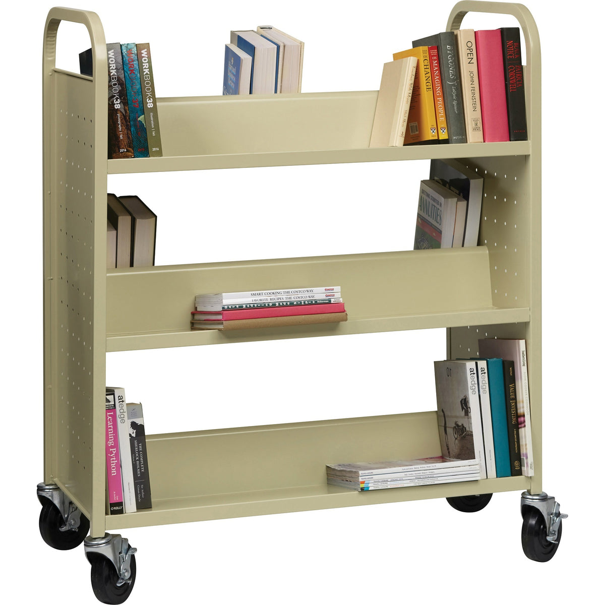 Lorell Double-sided Book Cart - 6 Shelf - 200 lb Load Capacity - 5" Caster Size - Steel - 36" Width x 19" Depth x 46" He