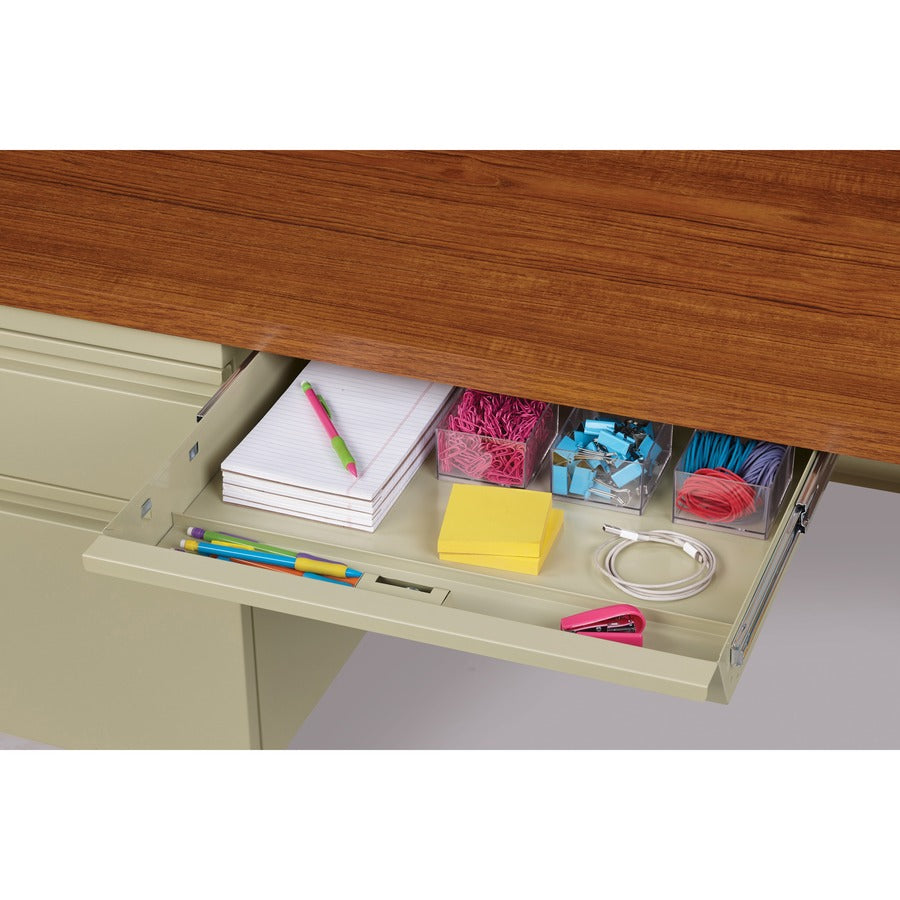 Lorell Fortress Series Left-Pedestal Desk - Rectangle Top - 66" Table Top Width x 30" Table Top Depth x 1.12" Table Top 