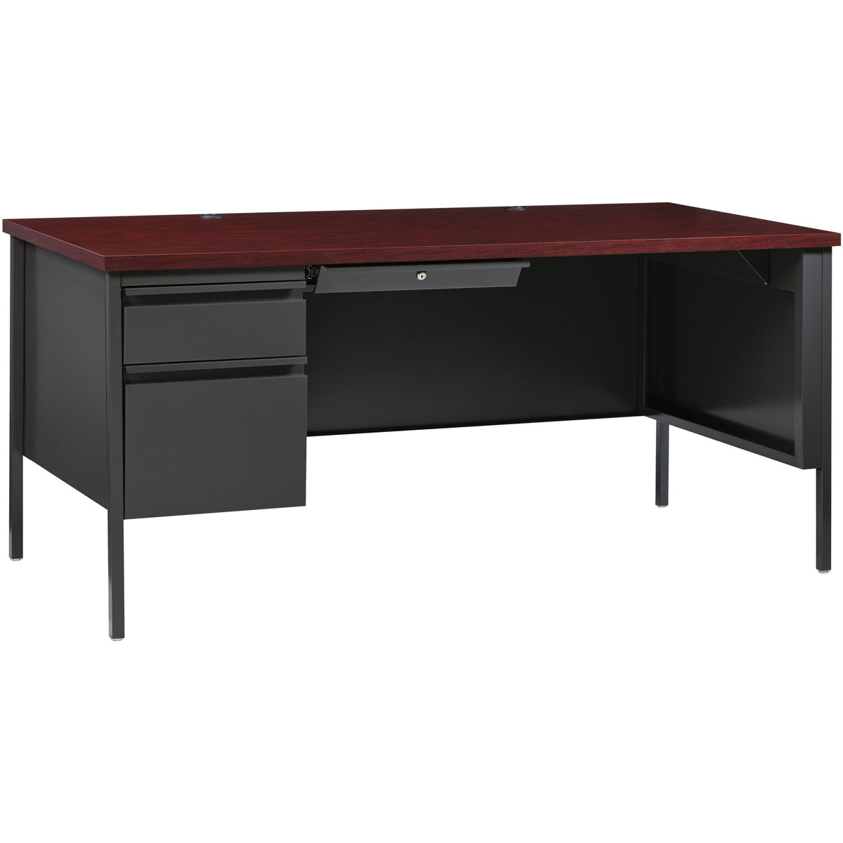Lorell Fortress Series Left-Pedestal Desk - Rectangle Top - 66" Table Top Width x 30" Table Top Depth x 1.12" Table Top 