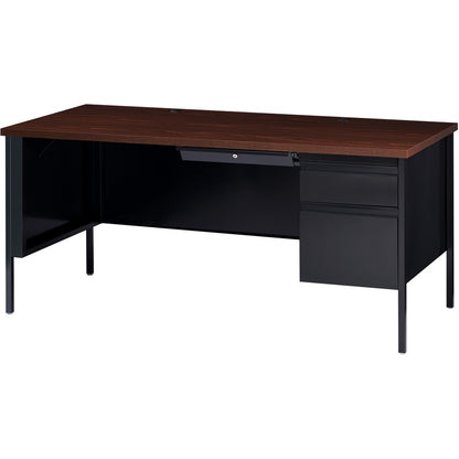 Lorell Fortress Series 66" Right-Pedestal Desk - Laminated Rectangle, Walnut Top - 1 Each