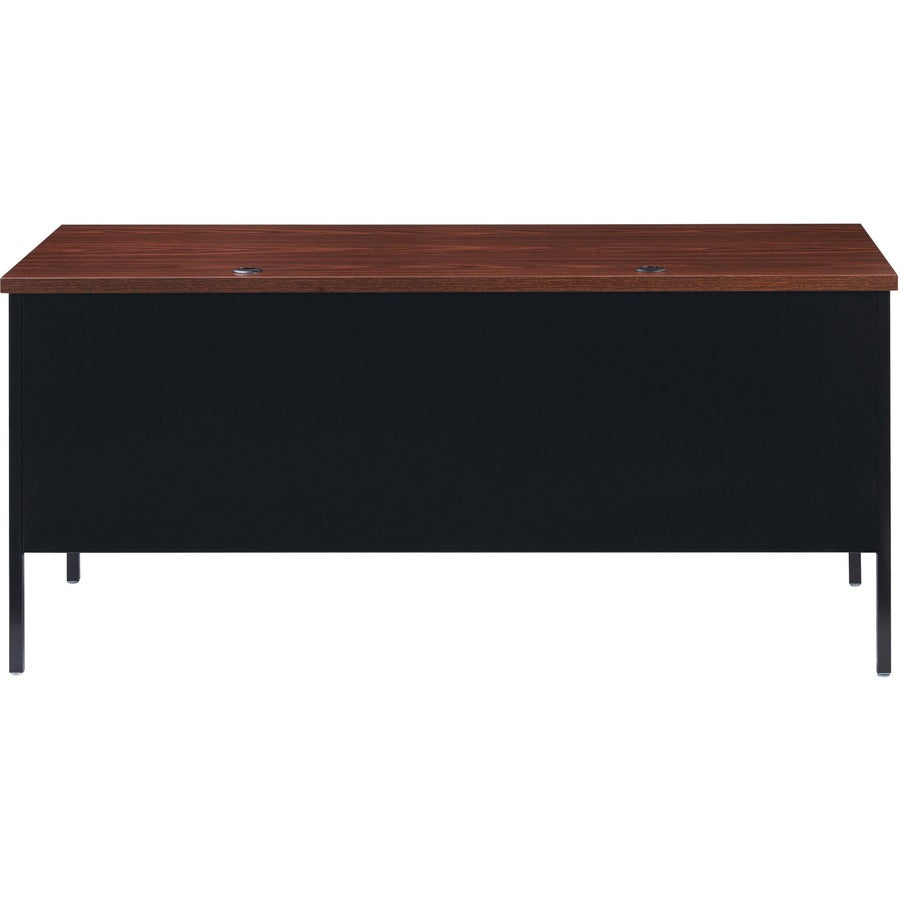 Lorell Fortress Series 66" Right-Pedestal Desk - Laminated Rectangle, Walnut Top - 1 Each