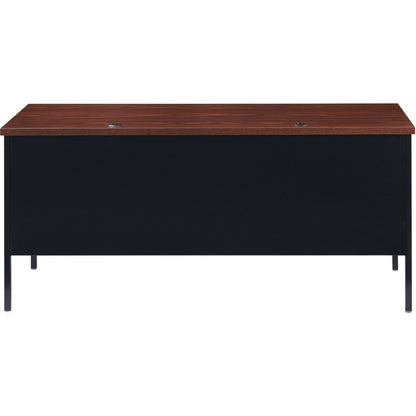 Lorell Fortress Series 66" Right-Pedestal Desk - Laminated Rectangle, Walnut Top - 1 Each
