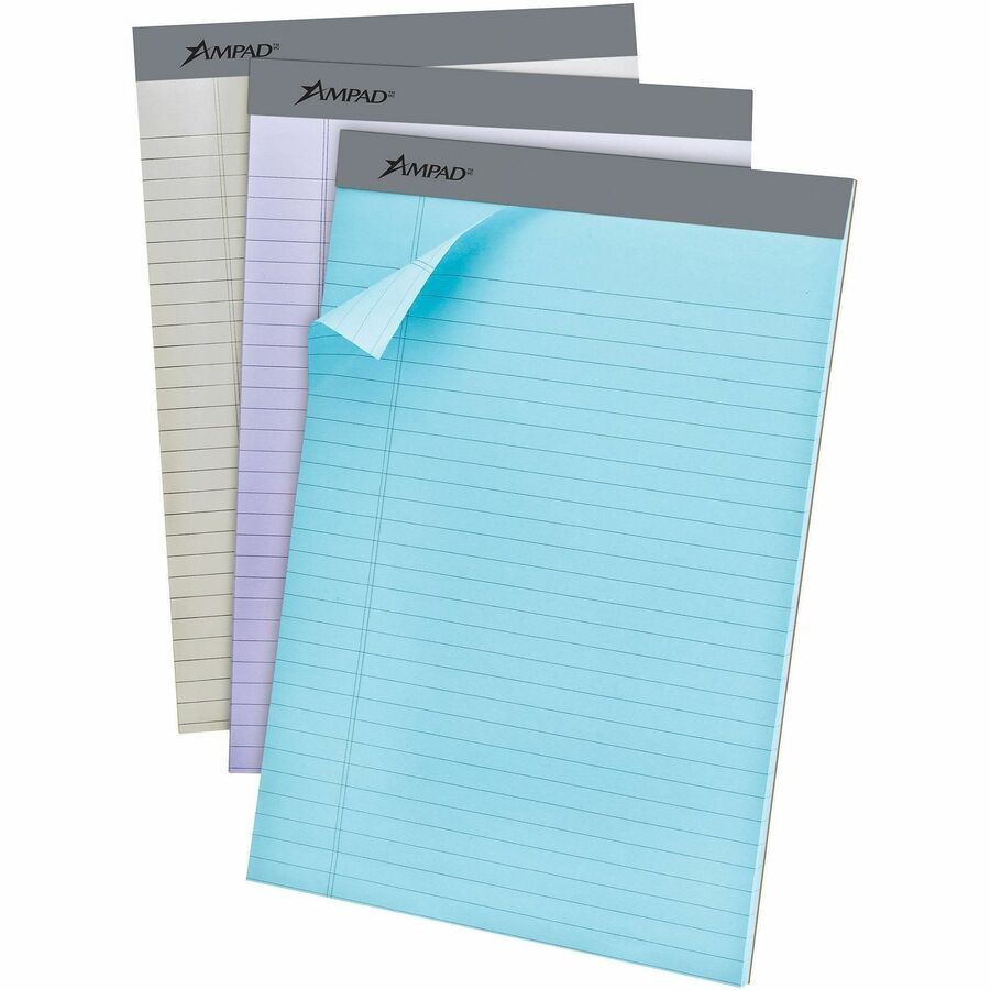 Ampad Pastel Perforated Pad - 50 Sheets - 0.34" Ruled - 15 lb Basis Weight - Letter - 8 1/2" x 11" Sheet Size - Micro Pe