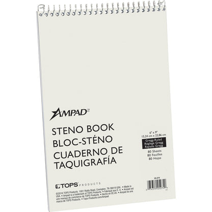 Ampad Kraft Cover Steno Book - 80 Sheets - Wire Bound - Front Ruling Surface - 0.34" Ruled - Gregg Ruled Margin - 15 lb 