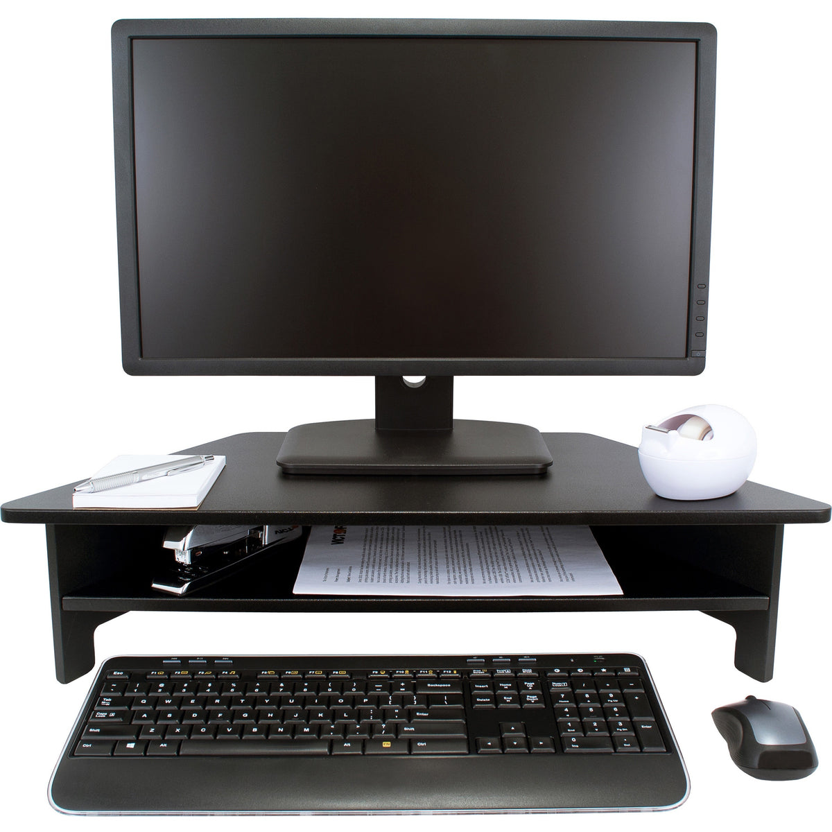 Victor High Rise Monitor Stand - 7.50" Height x 27" Width x 11.50" Depth - Wood, Laminate - Black - 1 Each