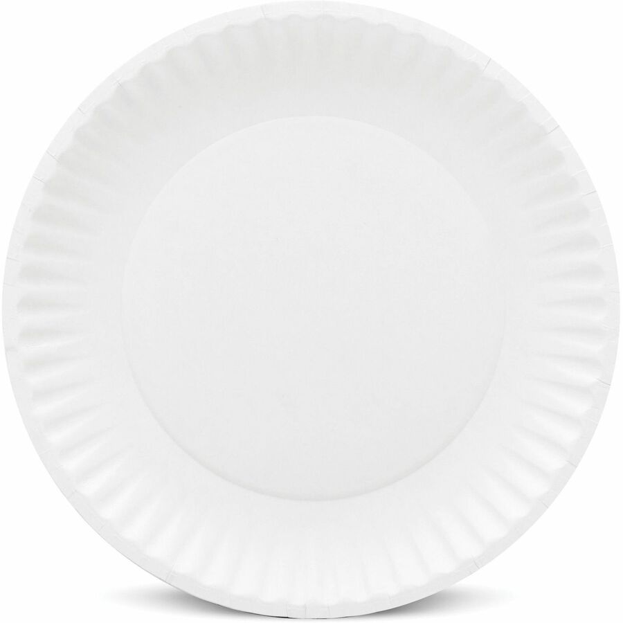 Green Label Green Label 9" Economy Paper Plates - Microwave Safe - 9" Diameter - White - Paper Body - Round - 100/Pack -