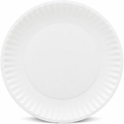 Green Label Green Label 9" Economy Paper Plates - Microwave Safe - 9" Diameter - White - Paper Body - Round - 100/Pack -