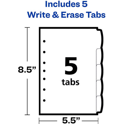 Avery® Insertable Style Edge Plastic Mini Dividers for 3 Ring Binders, 5.5" x 8.5" , 5-Tab Set, Multicolor, 1 Set (11118