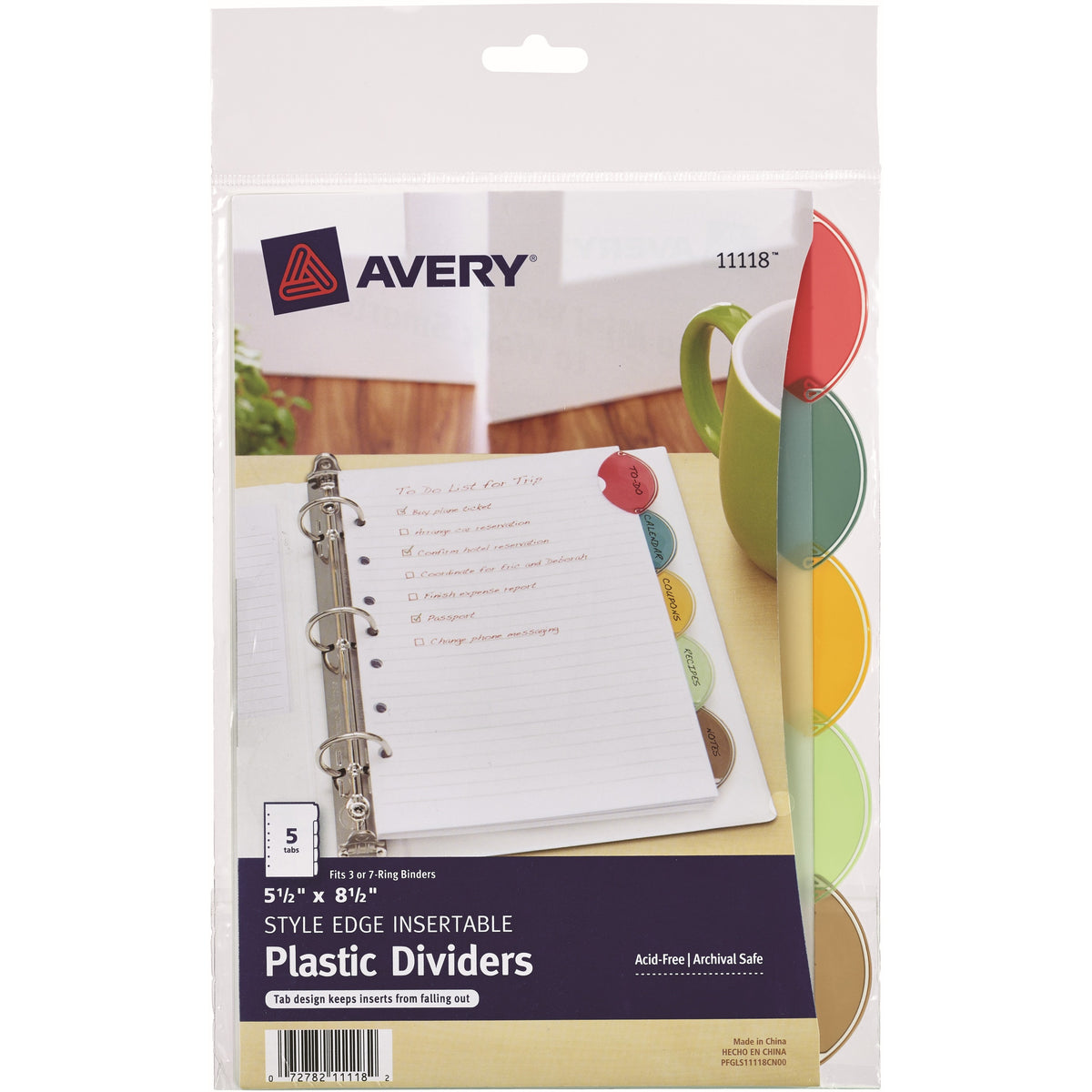 Avery® Insertable Style Edge Plastic Mini Dividers for 3 Ring Binders, 5.5" x 8.5" , 5-Tab Set, Multicolor, 1 Set (11118