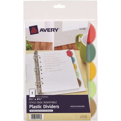 Avery® Insertable Style Edge Plastic Mini Dividers for 3 Ring Binders, 5.5" x 8.5" , 5-Tab Set, Multicolor, 1 Set (11118