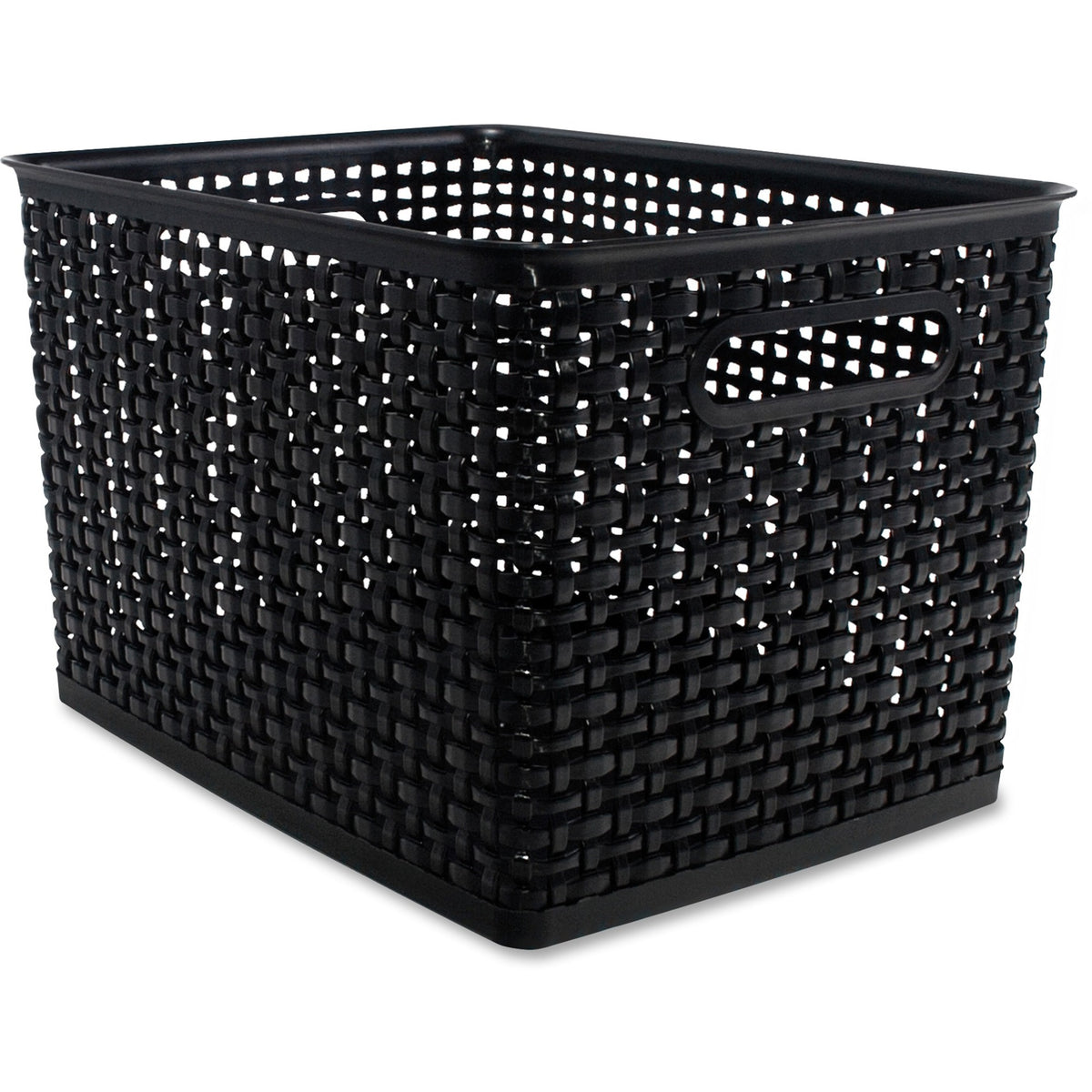 Advantus Plastic Weave Bin - Square - 13.5" Height x 10.5" Width x 8.8" Depth - Plastic - Black - 2 / Pack