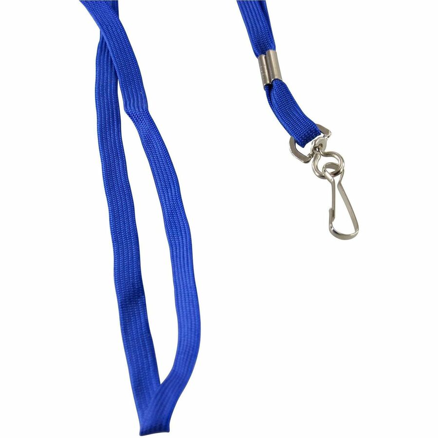 SICURIX Flat Metal Hook Lanyard - Hook Attachment - 0.4" Width x 36" Length - Blue - Metal - 100 / Pack