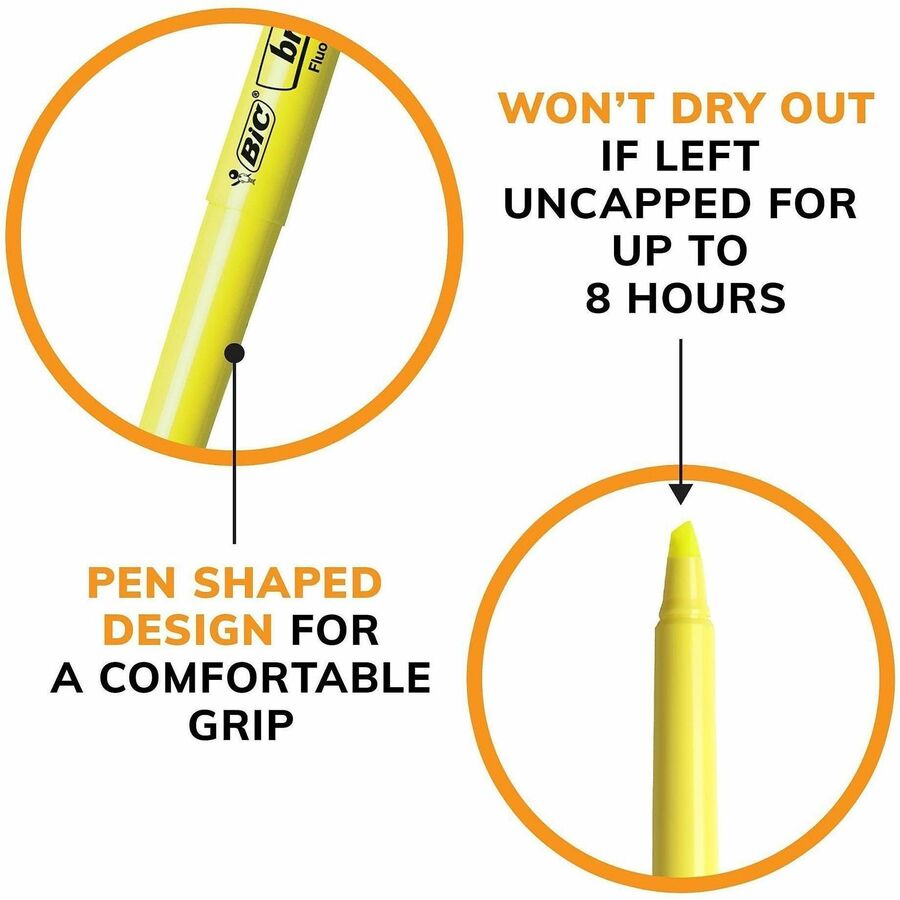 BIC Brite Liner Highlighters - Fluorescent Yellow Ink - Water Based - 24 / Box