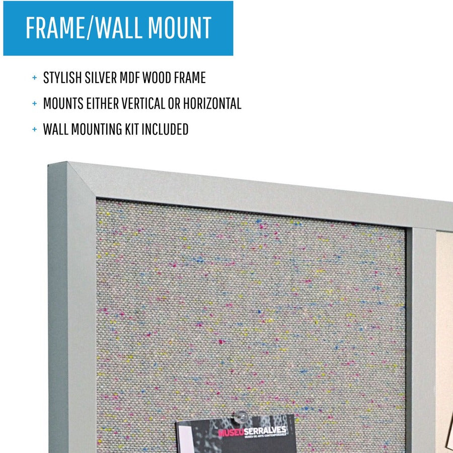 MasterVision MV Fabric/Dry-erase Bulletin Board - 18" Board Height x 24" Board Width - Gray Fabric, White Surface - 1 Ea