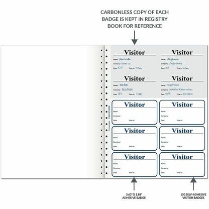 C-Line Registry Log Visitor Badges - Carbonless Copy - White - 1 Box