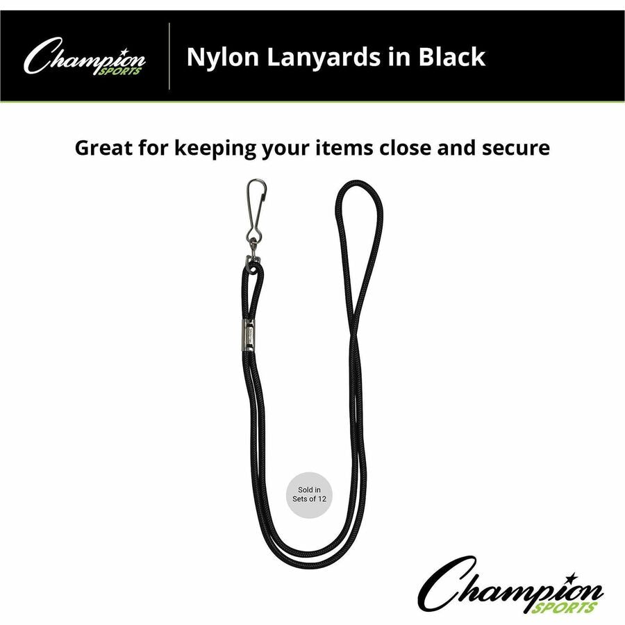 Champion Sports Heavy-duty Nylon Lanyard - 10" Length - Black - Nylon - 1 Pack