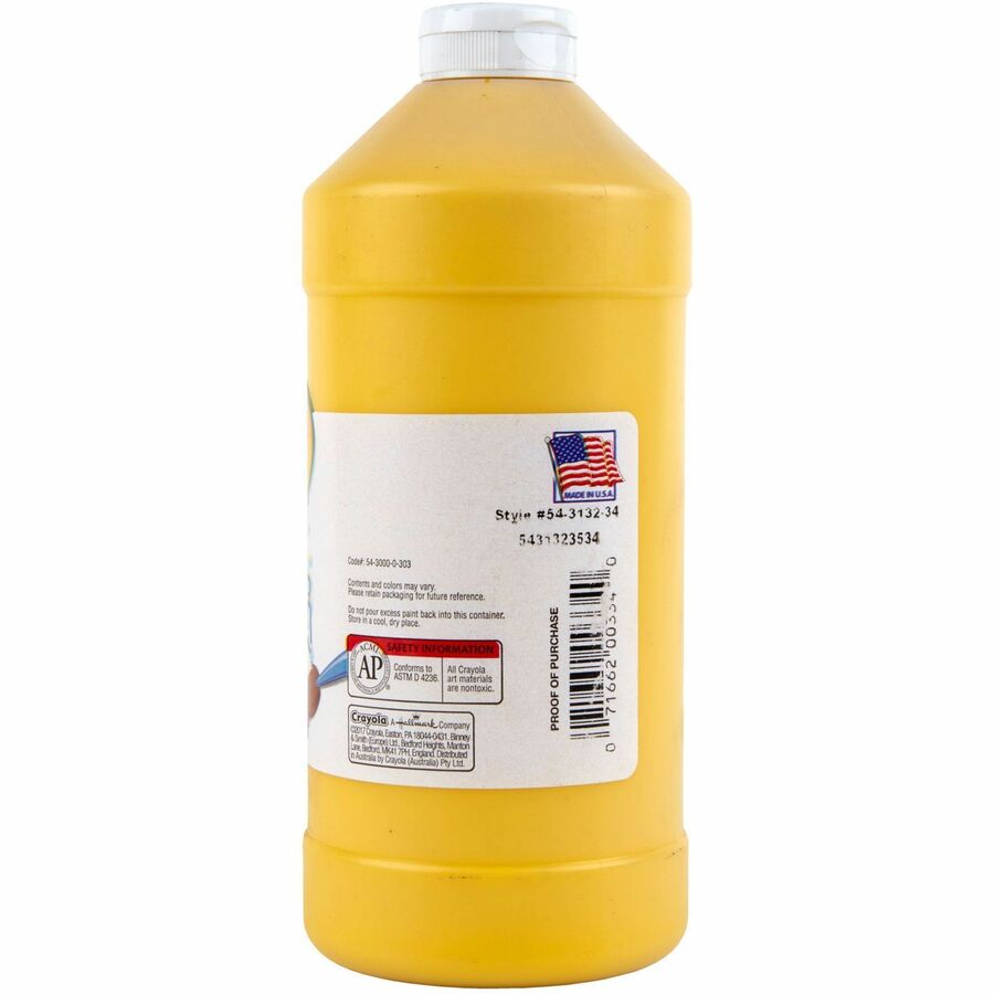 Crayola Washable Tempera Paint - 1 Color(s) - Yellow - 2 lb - Washable - 1 Each