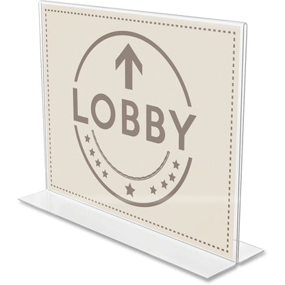 Deflecto Anti-Glare Double-sided Sign Holder - Landscape - 8.7" Height x 11.1" Width x 3.3" Depth - Acrylic - Clear - 1 