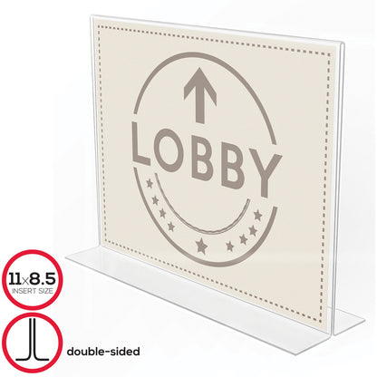 Deflecto Anti-Glare Double-sided Sign Holder - Landscape - 8.7" Height x 11.1" Width x 3.3" Depth - Acrylic - Clear - 1 