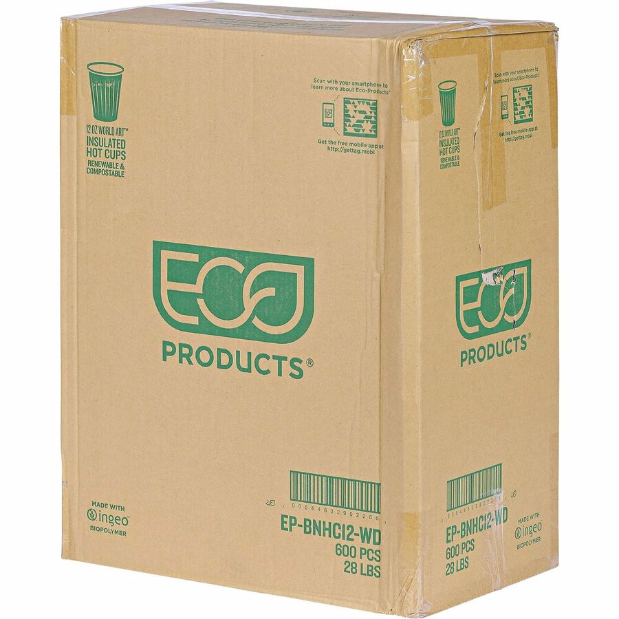 Eco-Products 12 oz World Art Insulated Hot Beverage Cups - 12 fl oz - Green - Hot Drink - 600 / Carton