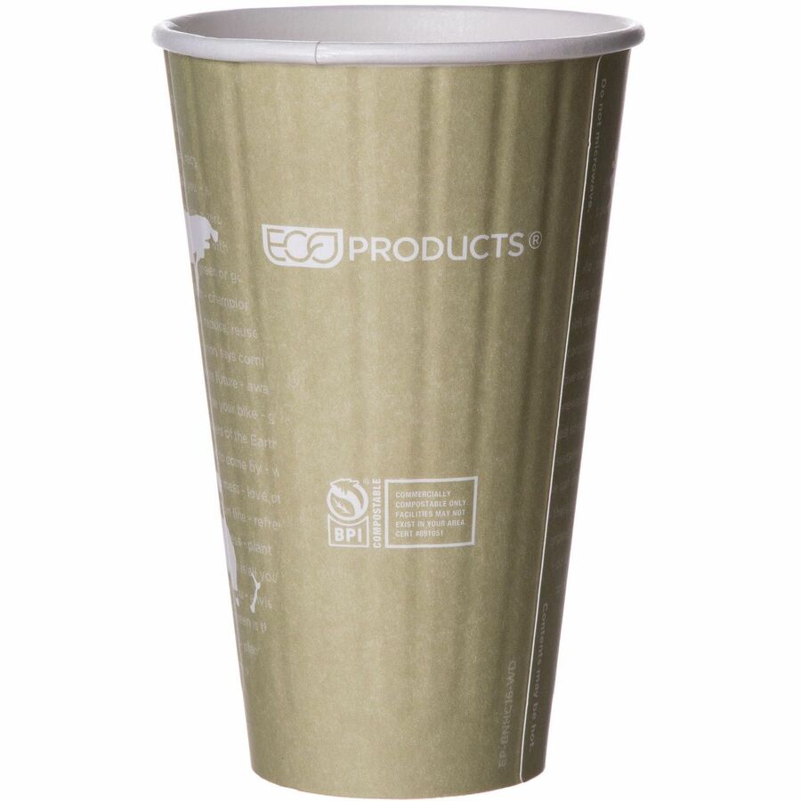 Eco-Products 16 oz World Art Insulated Hot Beverage Cups - 16 fl oz - Tan - Hot Drink - 600 / Carton
