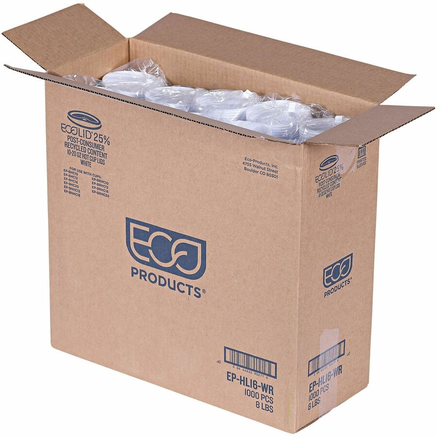 Eco-Products Evolution World Hot Cup Lids - Polystyrene - White - 1000 / Carton