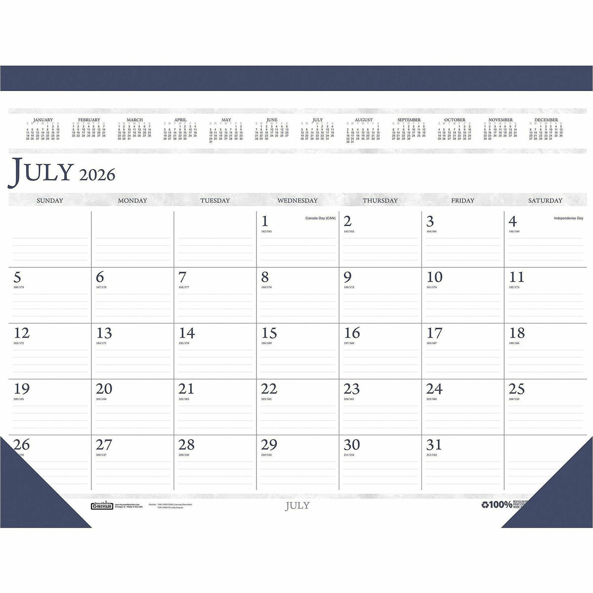 House of Doolittle 18x13 Academic Desk Pad Calendar - Academic - Julian Dates - Monthly - 14 Month - July 2026 to August