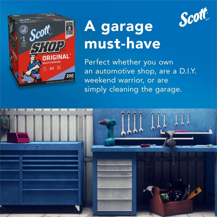Scott Original Shop Towels - For Window, Garage - 12" Length x 9" Width - Recommended For: Grease Remover, Liquid Remove