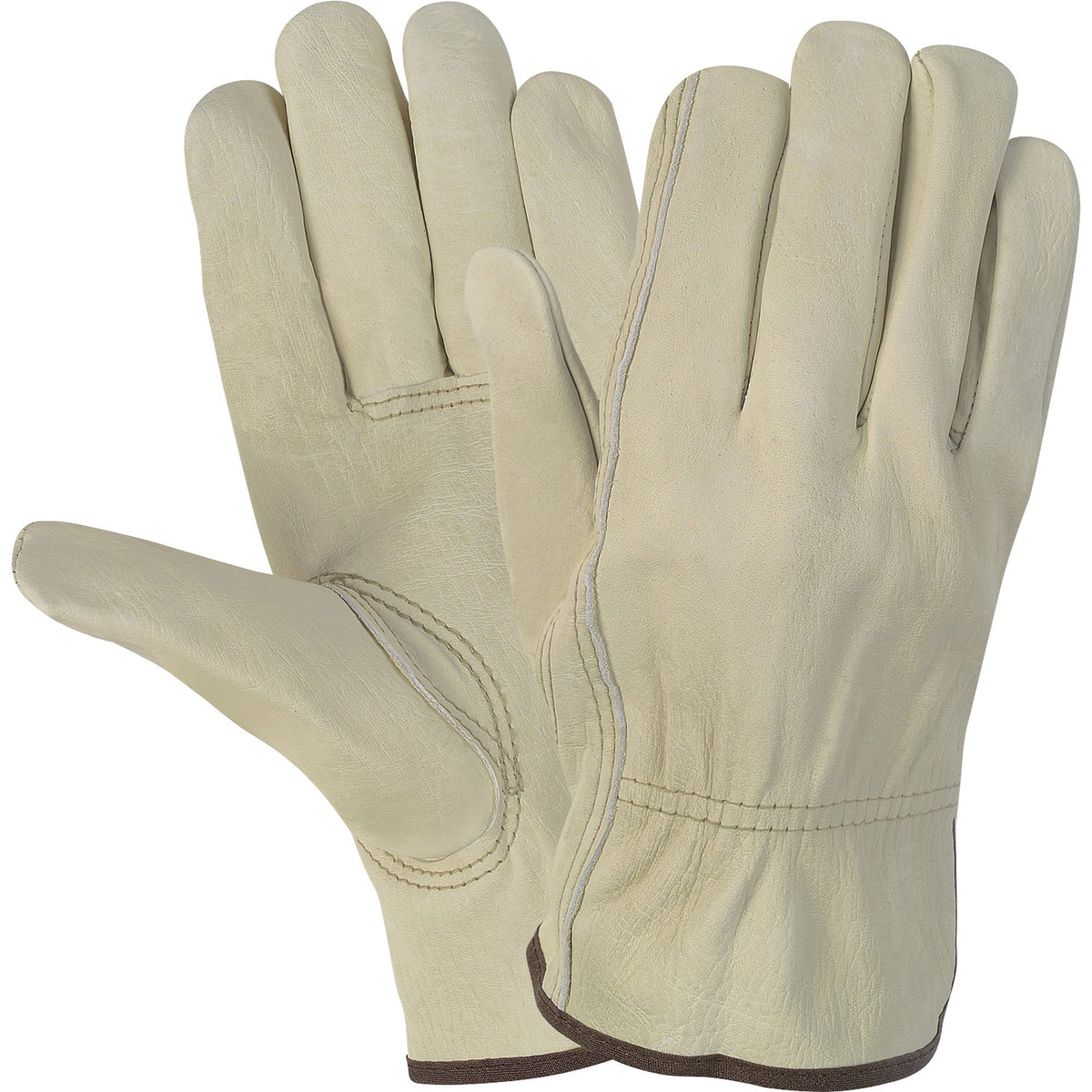 MCR Safety Durable Cowhide Leather Work Gloves - Large Size - Cream - Durable, Comfortable, Flexible - For Construction 