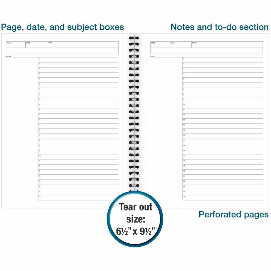 Mead Action Planner Business Notebook - Twin Wirebound - 9.50" Height x 7.5" Width x 0.6" Length - Black Cover - 1 Each