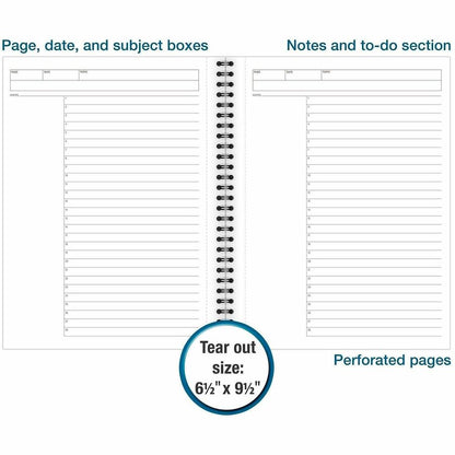Mead Action Planner Business Notebook - Twin Wirebound - 9.50" Height x 7.5" Width x 0.6" Length - Black Cover - 1 Each