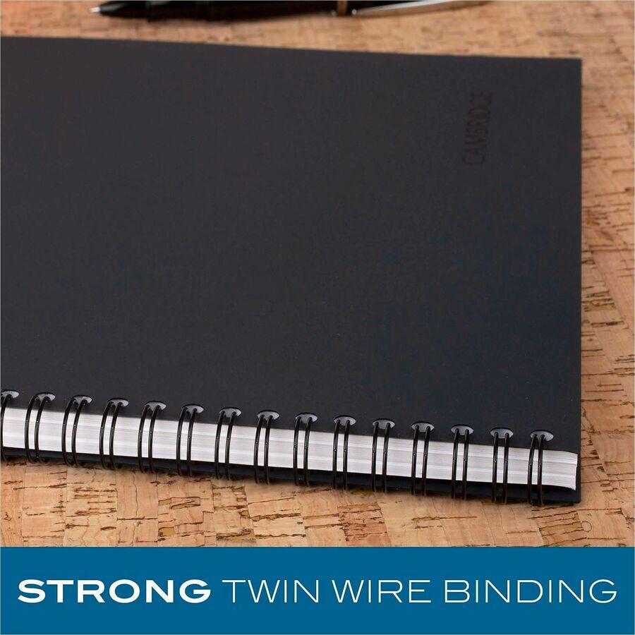 Mead Action Planner Business Notebook - Twin Wirebound - 9.50" Height x 7.5" Width x 0.6" Length - Black Cover - 1 Each