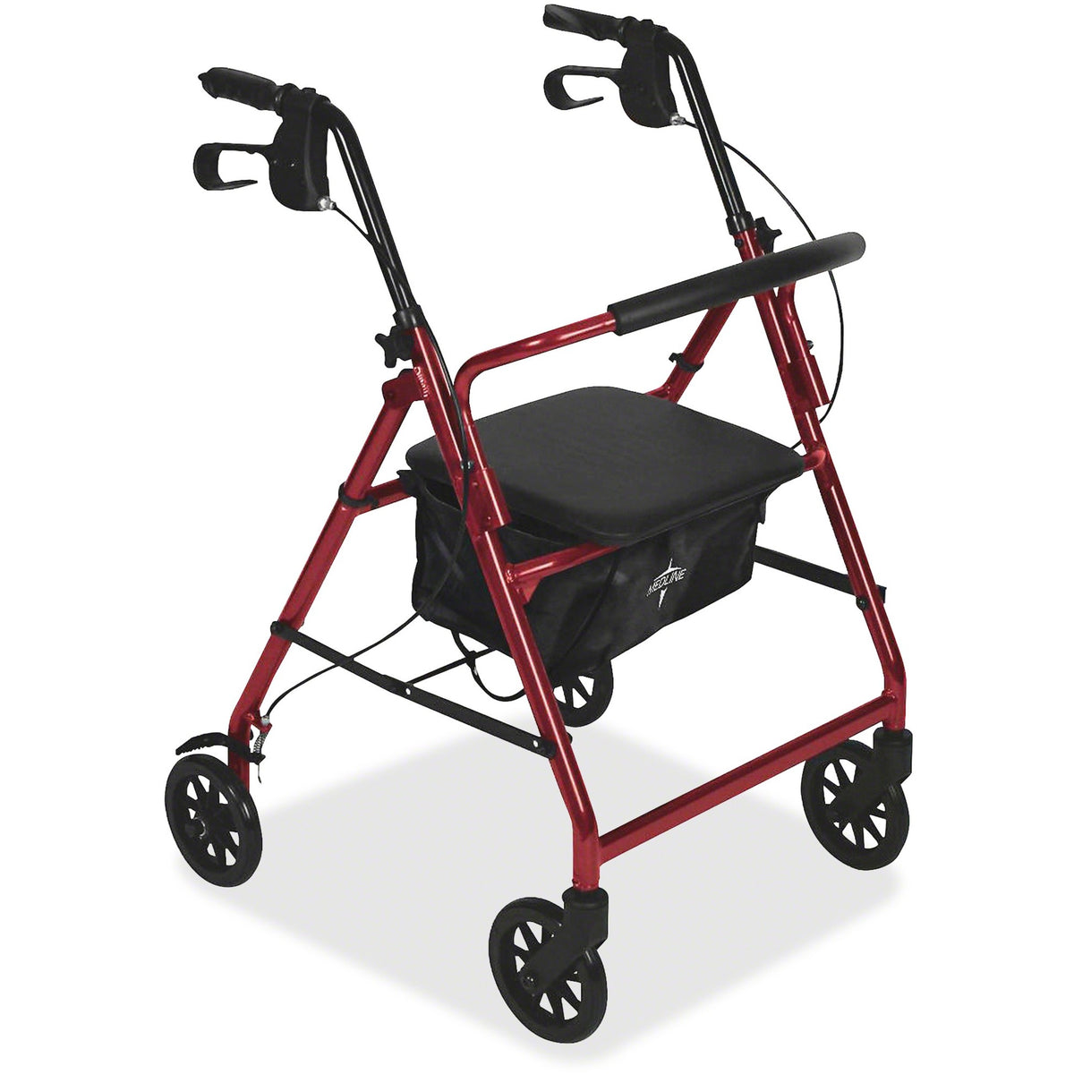 Medline Basic Steel Rollators - 350 lb Load Capacity - 6" Wheel - Red - 1 Each