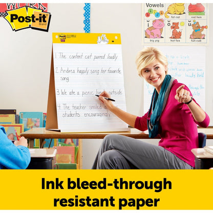 Post-it® Tabletop Easel Pad with Primary Lines - 20 Sheets - Stapled - Primary Blue Margin - 18.50 lb Basis Weight - 20"