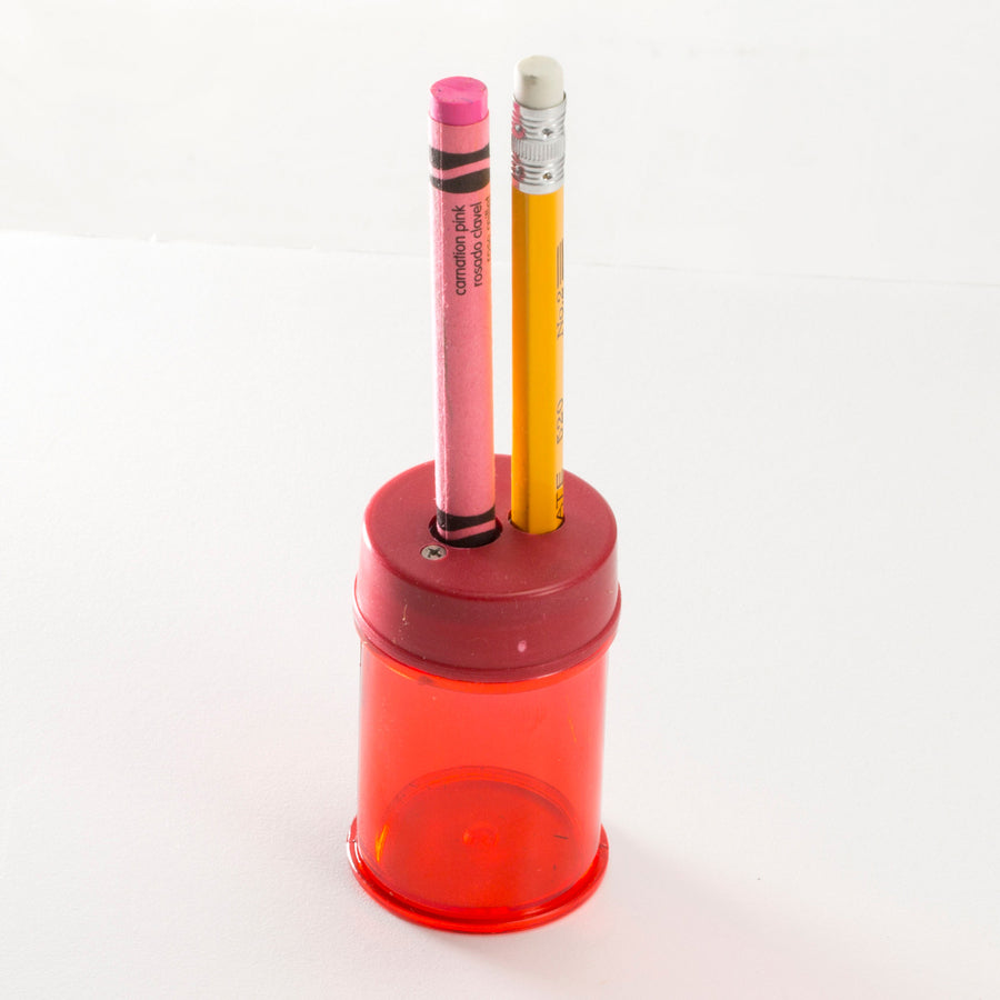 Officemate Double Barrel Pencil/Crayon Sharpener - 2 Hole(s) - 2.1" Height x 1.4" Width x 1.4" Depth - Translucent Red -