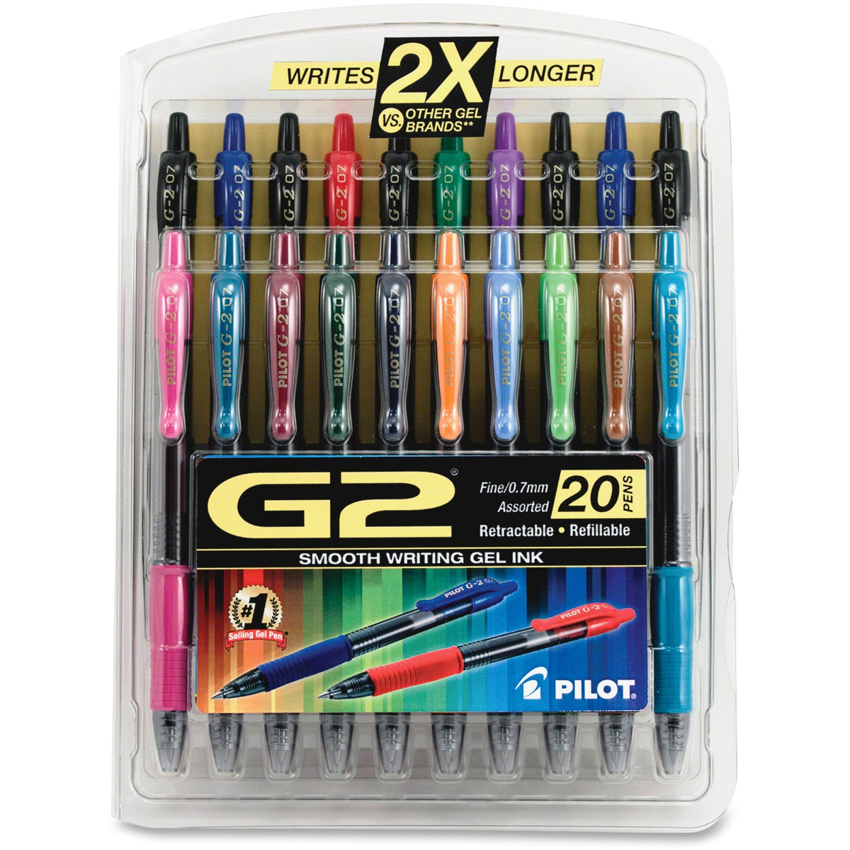 G2 20-Pack Premium Gel Ink Retractable Pens - Fine 0.7mm Point Size - Refillable - Assorted Retractable Gel-based Ink - 
