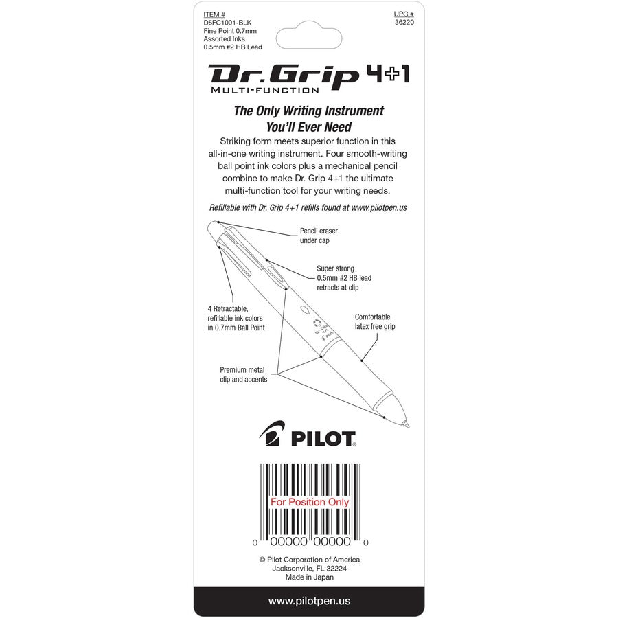Pilot Dr. Grip Multi 4Plus1 Retractable Pen/Pencil - Fine Pen Point - 0.7 mm Pen Point Size - 2HB Pencil Grade - 0.5 mm 