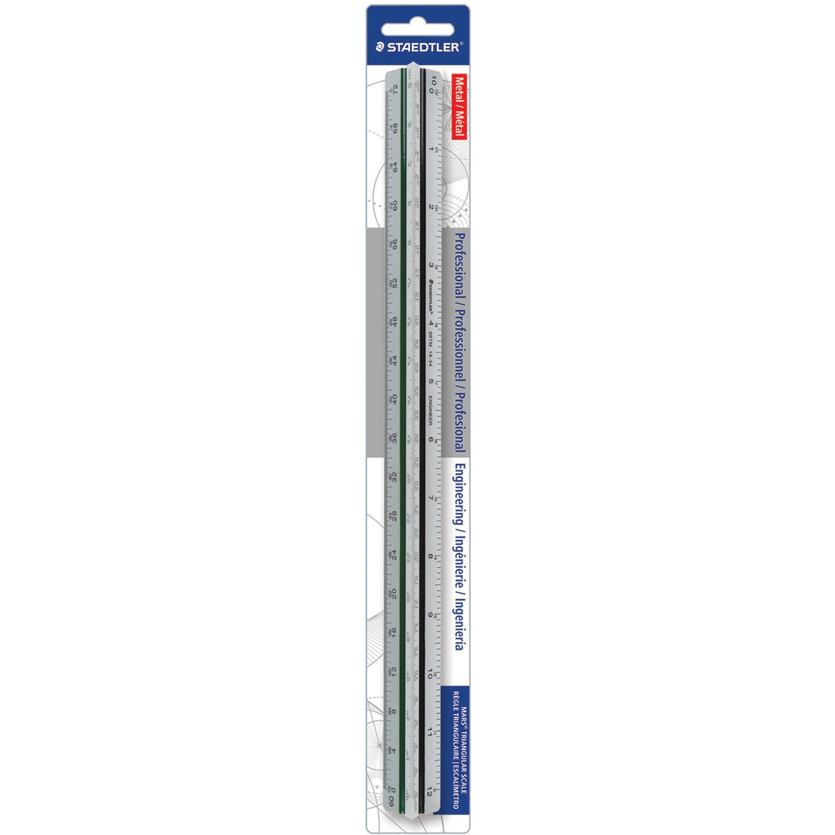 Staedtler Mars Professional Engineering Triangular Scale - 12" Length - Aluminum - Silver - 1 Each