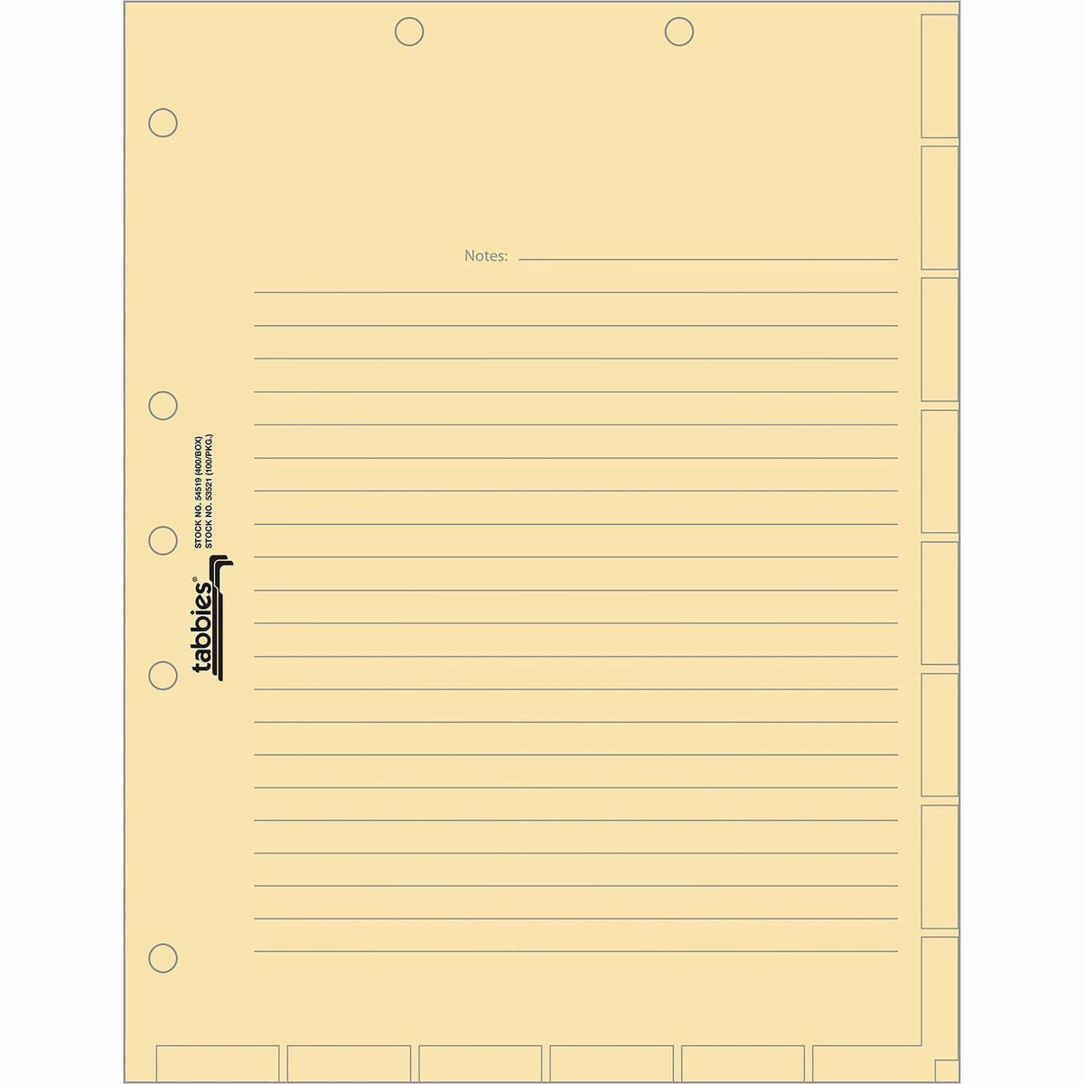 Tabbies 7-hole Manila Chart Divider Sheets - 8.5" Divider Width x 11" Divider Length - 7 Hole Punched - Manila Divider -