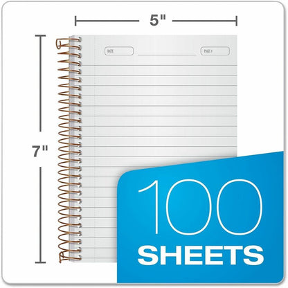 Ampad Gold Fibre Personal Notebook - 100 Sheets - Wire Bound - 0.28" Ruled - 20 lb Basis Weight - 5" x 7" Sheet Size - W