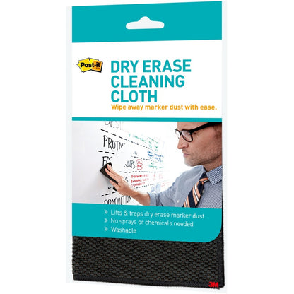 Post-it® Dry-Erase Cleaning Cloth - 10.60" Width x 10.60" Length - Used as Dust Remover, Mark Remover - Washable - Black