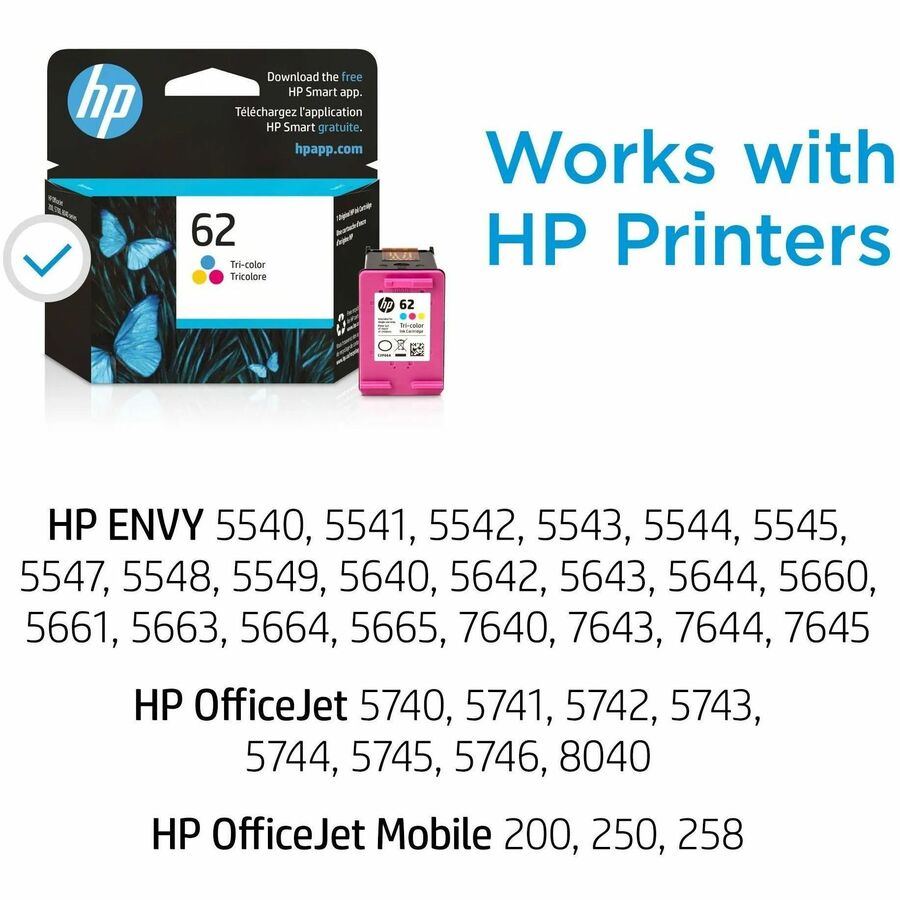 HP 62 (C2P06AN) Original Inkjet Ink Cartridge - Cyan, Magenta, Yellow - 1 Each - 165 Pages