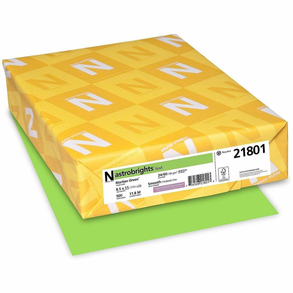 Astrobrights Colour Copy Paper- Martian Green - Letter - 8 1/2" x 11" - 24 lb Basis Weight - Smooth - Green Seal - 500 /