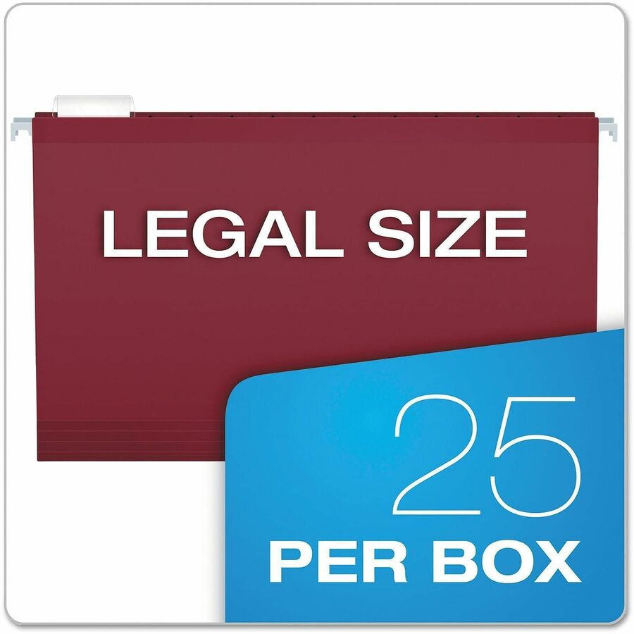 Pendaflex 1/5 Tab Cut Legal Hanging Folder - 8 1/2" x 14" - Internal Pocket - 11 pt. - Burgundy - Reinforced, Tear Resis